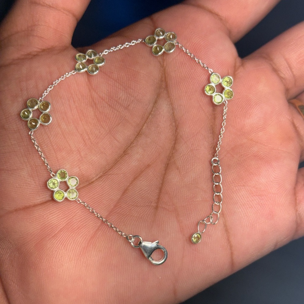 Peridot Flower Bracelet 925 Sterling Silver Adjustable 6.5–7.5”